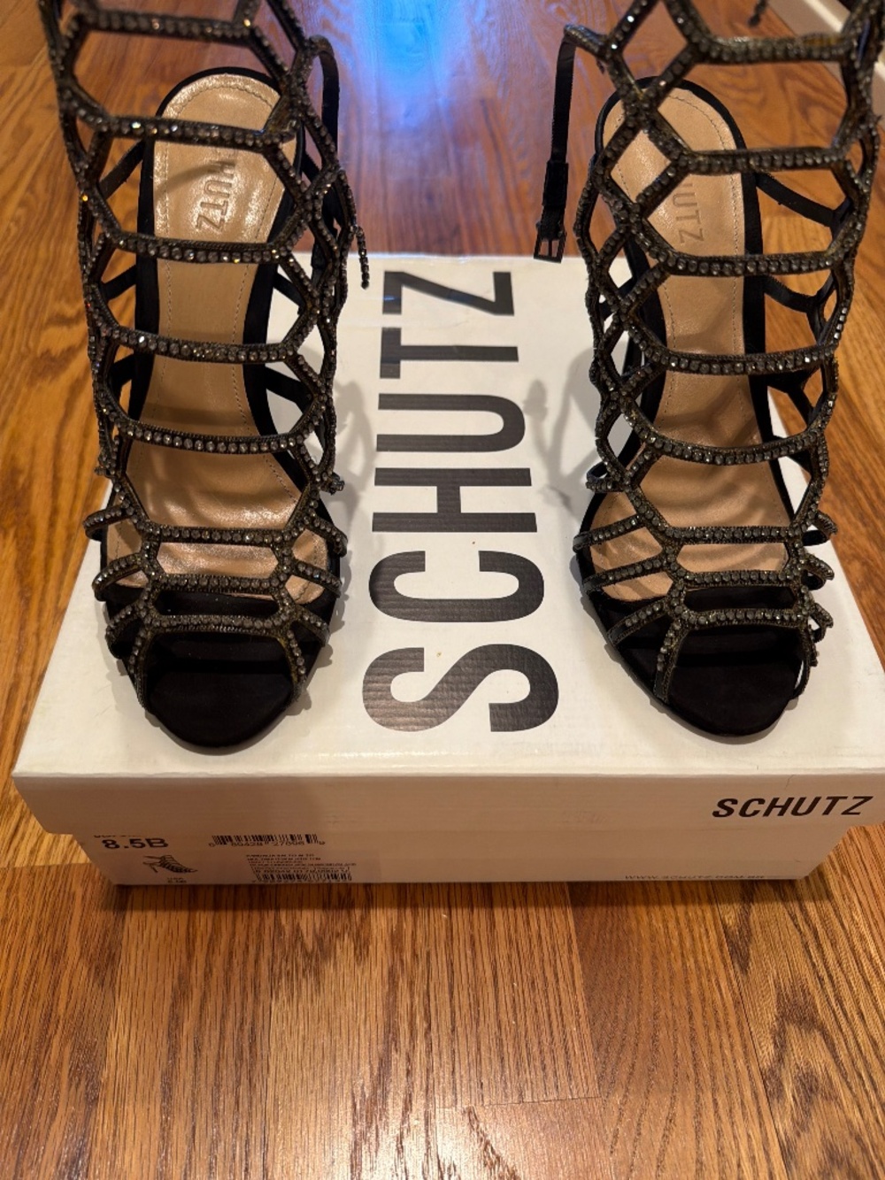 Schutz Reva Black Caged Rhinestone Heels 8.5